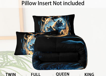 lneffble Moon Wolf Comforter Set Twin for Teen Boys Girls,Howling Wolves Comforter Forest Eagle Bed Set,Wild Animals Bedding Set for Kids Bedroom Decor,All Seasons