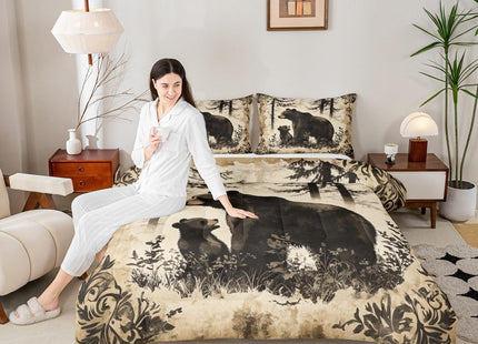 Feelyou Bear Comforter Set Queen Size Rustic Bedding Set for Kids Boys