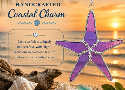 Purple Stained Glass Starfish Suncatcher 3 in Coastal Home Decor mom Gifts