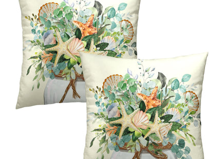 Mweet Eucalyptus Leaves Starfish Pillow Covers 18 x 18 Inches Set of 2,Summer Floral Coastal Seasonal Decoration Cushion Cover Pillowcase for Sofa Couch Indoor Outdoor Home Decor