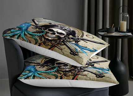 AILONEN 3D Pirate Captain Skull Comforter Set Twin Size, Octopus Dolphin Bedding Set for Kids Boys Girls,Nautical Theme Bed in a Bag Duvet Set,1 Quilt and 2 Pillowcases,3PCS