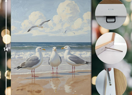 BNHJKFQZ Coastal Beach Seagull Wall Decor,Coastal Seagull Wall Art Prints,Seagulls Gifts Decorations, Beach Room Poster Decor for Kitchen Living Room Bedroom, 14x11 Inches Framed,