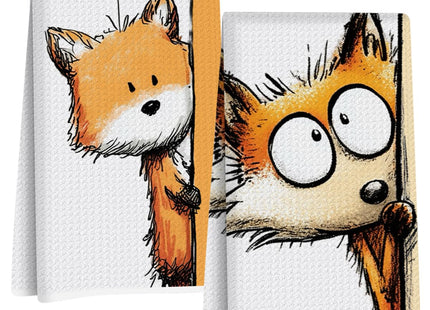 2 Pcs Funny Fox Kitchen Towels 24x14 Inch, Fox Gifts Reusable Dish Towels