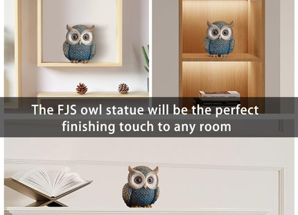 FJS Blue Gold Owl Figurine Modern Owl Statue Home Decor Accent