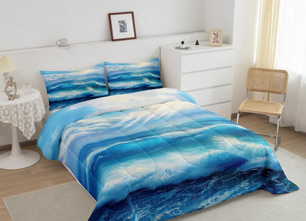 Erosebridal Sea Waves Comforter Set Twin Size, Sunset Down Comforter, Nautical Quilted Duvet, Coastal Nature Theme Duvet Insert, Blue Washable Super Soft Breathable Reversible Room Decoration