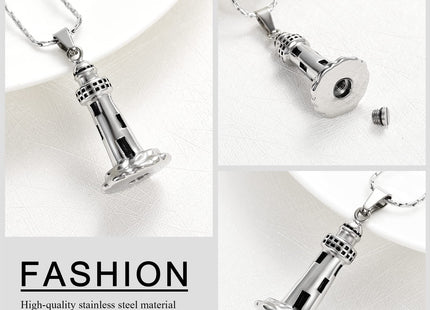 constantlife Urn Necklace Cremation Jewelry for Ashes Lighthouse Design Urn Pendant Stainless Steel Keepsake Memorial Gift (Silver)