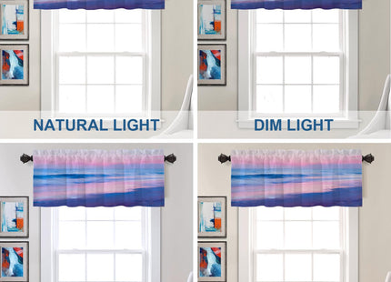 Batmerry Light Blue Coastal Sunset Sky Blackout Valances for Kitchen Windows, Pastel Ocean Nature Room Darkening Rod Pocket Top Short Valance for Bathroom, 52X18 Inches