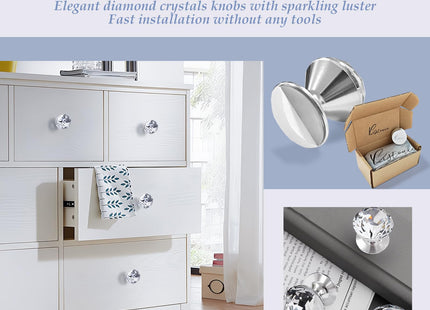 Elistonie Self-Adhesive Crystal Knobs Self Stick Diamond Shaped Crystal Pulls Mirror Doors Knobs Drill Free Handle for Medicine Cabinet Glass Sliding Doors Cupboard Fish Tank Lid Terrarium