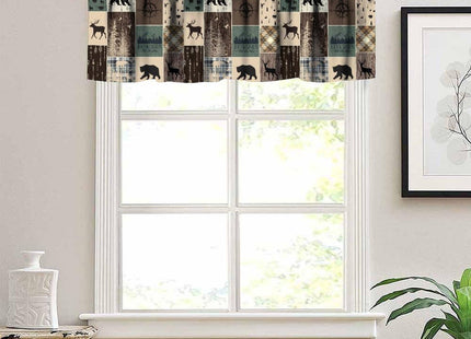 Llylumty Farmhouse Bear Deer Kitchen Valance,Animals Room Darkening Blackout Window Curtains,Rustic Country Vintage Retro Cabin Lodge Huntting Window Treatment 54x18 Inch