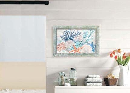 ARTISTIC PATH Ocean Seahorse Framed Wooden Wall Art, 24x16 Inch