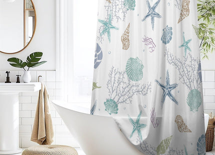 Coastal Starfish Seashell Shower Curtain Nautical Beach Theme 72Wx72L