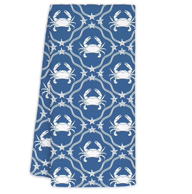 YTRGI Coastal Beach Crab Gifts for Women, Blue Crabs Kitchen Decor Hand Towels, Coastal Crab Blue and White Dish Tea Kitchen Towels, 16x24 Inch
