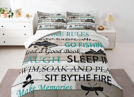 Castle Fairy Lake House Bedding Set Twin Size,Fishing and Boating Comforter 2pcs Kids Teens Boys Men Bedroom Decor Rustic Farmhouse Wood Quilted Duvet Outdoor Adventure Camper Insert,1 Pillowcase