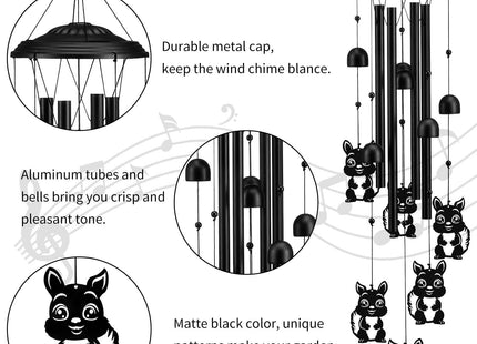 Gabzart Squirrel Wind Chimes for Outside/Indoors, Squirrel Gifts for Women Mom Grandma, Aluminum Tubes Windchimes S Hook, 37" Wind Chime Hanging Decor for Home Patio Garden Porch Yard (Black-Squirrel)