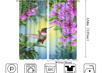 Hummingbird Blackout Curtains, Beautiful Purple Floral Hummingbird Nature Theme, for Bedroom Living Room, 2 Panel Set, 42x54 Inch