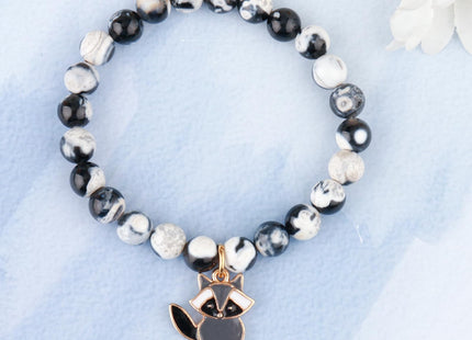 PARTNER Funny Raccoon Bracelets for Women Raccoon Bracelets Gifts for Women Raccoon Natural Stone Jewelry for Her Inspirational Gifts for Raccoon Lovers (Black & White)