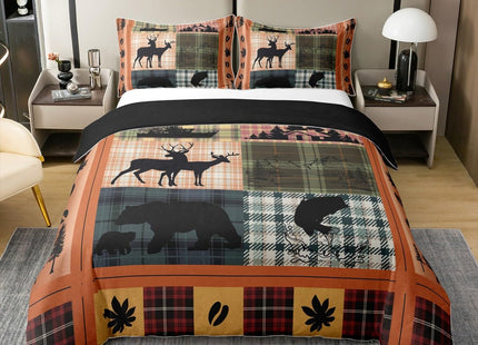 Pure Cotton Buffalo Plaid Comforter Cover Cabin Camping Decor, Bear Elk Deer Duvet Cover for Kids Teens, Pink Orange Blue Bedding Set, Fish Lake House Decor Moose Fall Leaves Quilt Cover, Twin