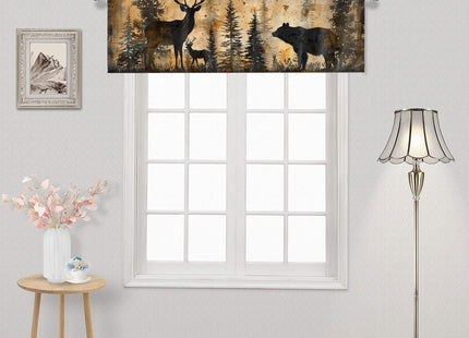Rustic Deer Bear Curtain Valances Window Treatments Forest Pine Tree Elk Moose Hunting Cabin Lodge Country Farmhouse for Kitchen Windows Rod Pocket Valance Window Treatments 54 x 18 Inch, 1 Panel