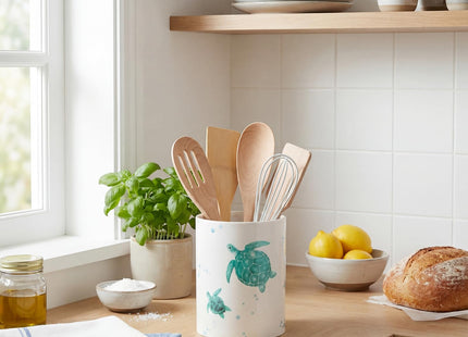 WILLBOND Sea Turtle Utensil Holder Coastal Kitchen Acrylic Crock Decor