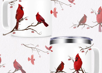 Qtencas Cardinal Gifts for Women, Cardinal Gifts, Northern Cardinalis Red 14 Oz Insulated Mug, Christmas Coffee Mug, Red Cardinals Gift for Cardinalis, Bird lovers, White