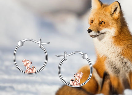 Fox Hoop Earrings for Women 925 Sterling Silver Animal Fox Earrings Jewelry Gifts (fox)