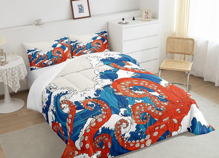 Homewish Octopus Comforter Set,Blue Waves Bedding Set for Kids Girls Women,Adults Sea Animals Comforter,Ocean Theme Quilted Duvet Set Bedroom Collection Twin Size 2Pcs