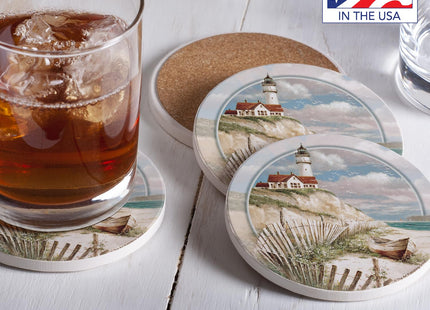 Thirstystone Beach Lighthouse 4 Pack Round Absorbent Stone Coasters