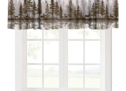JanJCurt Misty Forest Valance Curtain, Rustic Farmhouse Pine Tree Landscape Country Woodland Deer Print Blackout Short Window Drape for Kitchen Living Room Bedroom, 54x18inch