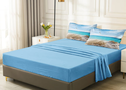 Coastal Queen Size Beach Bedding - 8 Piece Bed in a Bag - Blue Island Scenery Design - Comforter Set with Sheet Set