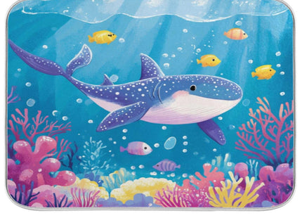 ElliTarr Blue Whale Shark Coral Sea Dish Drying Mat for Kitchen Counter Microfiber Absorbent Dish Drainer Rack Mat Small Kitchen Drying Mat Heat Resistant Drying Pad for Counter 18x16