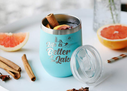 shop4ever Life Is Better At The Lake, Engraved Insulated Wine Tumbler, Teal