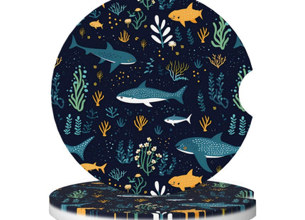 KOSUES Whale Shark Underwater Sea Life Absorbent Ceramic Car Coasters