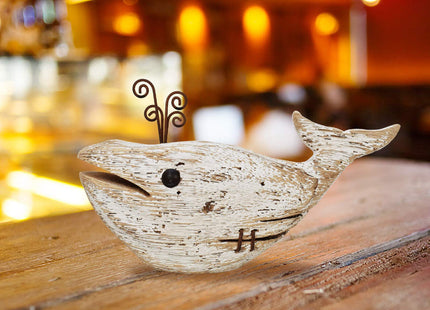 E-view Wood Whale Statue Wooden Nautical Decor for Home - Antique Fish Figures Decoration Animal Statues Beach Themed Wall Art (Whale Figurine)