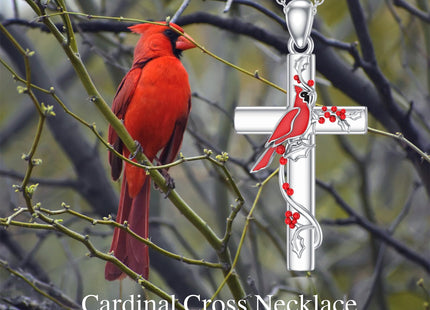 MISTBEE Red Cardinal Necklace S925 Sterling Silver Cross Necklace Cardinal Pendant Bird Jewelry for Women