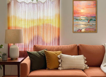 Framed Pink Coastal Canvas Wall Art, Beach Sunset Sailboat Pictures Wall Decor, Pastel Ocean Landscape Paintings Prints Beachy Home Decor for Living Room Bedroom Bathroom Dorm 16x24 inch