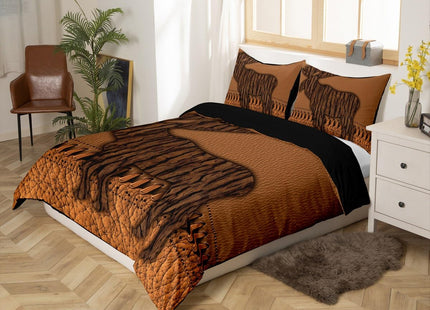 Oak Bark Moose Bedding Set Hunting Woodland Animal Queen Comforter Cover For Boys Adults Men Rustic Patchwork Brown Cowhide Leather Duvet Cover Country Farmhouse Bed Set With 2 Pillow Cases