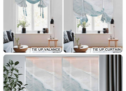 Litter Star Tie Up Curtain for Windows, Summer Beach Blue Ocean Balloon Rod Pocket Curtains Adjustable Tie-up Shade Valance for Kitchen, Coastal Waves Water Ripples Window Treatment 1 Panel 42x45in