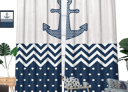 Navy Blue Anchor Blackout Curtains - Nautical Theme Abstract Dot Chevron Design Grommet Window Treatment Set Energy Saving Thermal Insulated Drapes for Living Room Nursery,2 Panels 45L x 21W