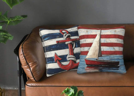Mshutbna Striped Nautical Throw Pillow Covers 18x18 inch Set of 2 Boat Anchor Pillow Case Cushion Cover for Home Sofa Couch Living Room Car Decor