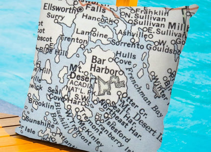 Bar Harbor Maine Map Outdoor Cushion Cases Travel Map Accent Waterproof Pillow Covers Farmhouse Square Couch Sofa Cushion Covers for Patio Furniture Tent Garden 24x24in