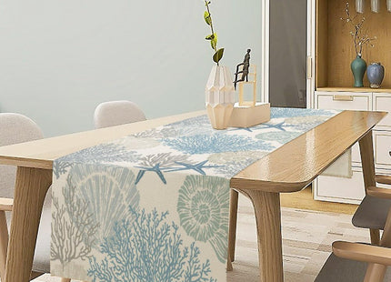 Blue Nautical Table Runners Summer Ocean Beach Coral Modern Teal Table Runner for Home Kitchen Coffee Table Dining Room Table Bedroom Party 13 x 36 Inch