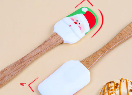 Silicone Spatula, Caliamary 3 Pieces Kitchen Silicone Spatula Set, Christmas Cake Decorating Spatula with Wooden Handle, Snowman Gingerbread Man and Santa Claus Pattern (Snowman)
