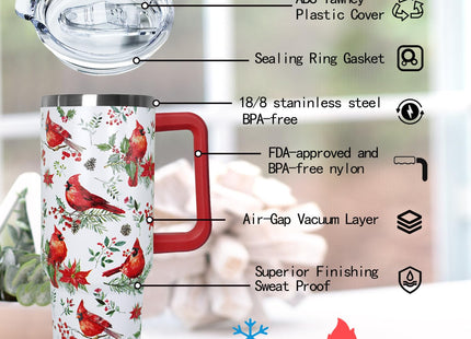 wmvhdiw 30 Oz Red Cardinal Tumbler With Handle,Red Cardinal Coffee Travel Mug Cup Water Bottle,Christmas Decor Gifts for Women