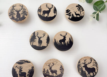 Lasyman 8Pack1.8 Rustic Wooden Deer Drawer Knob Wood Vintage Woodland Moose Animal Theme Kitchen Cabinet Furniture Dresser Drawer Knobs Pulls