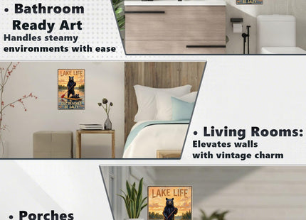 KIKIWALSGN Lake Life Signs Black Bear Decor Cuz Beaches Be Salty Tin Signs