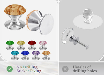 CcHhyyt 4 Pcs Crystal Adhesive Knobs Stick On Cabinet Handle Amber K9 Crystal Pulls Peel and Stick Dresser Pulls for Mirror Cabinet Drill Free Knobs for Glass Sliding Doors Fish Tank Lid Terrarium