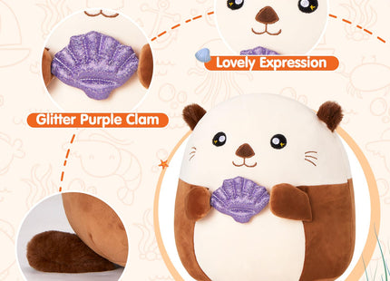 Glow Guards 12” Sea Otter Plush with Fuzzy Ears, Cute Otter Stuffed Animal, Kawaii Otter Plush Toys with Glitter Purple Seashell, Otter Toys Gift