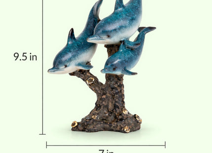 Corner Merchant Dolphin Statue - Triple Dolphins Swimming Figurine Coastal Home Decor Tabletop Collection (Aqua)