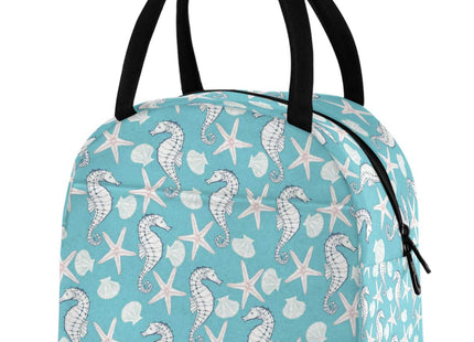 Nautical Starfish Seahorse Shell Blue Large Insulated Cooler Lunch Tote Bag