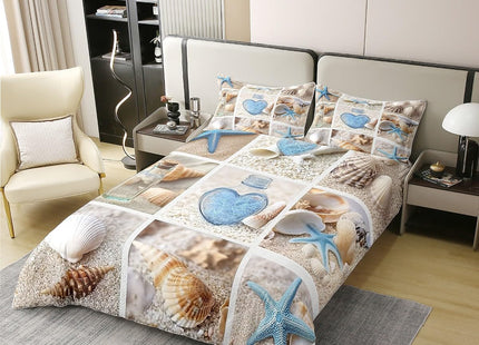 Erosebridal 100% Cotton Beach Duvet Cover, Ocean Themed Bedding Set Twin Size Coastal Nature Comforter Cover Starfish Love Heart Cotton Set for Kids Boys Girls Teens Adult Bedroom Decor